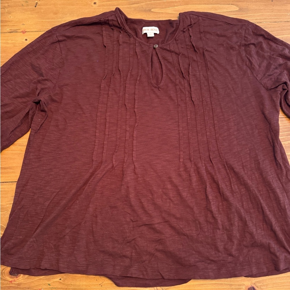 Knox Rose Burgundy Pintuck Keyhole Smocked Cuff Top XL‎ VN1315930